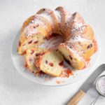 A birdseye picture of a gooseberry bundt cake