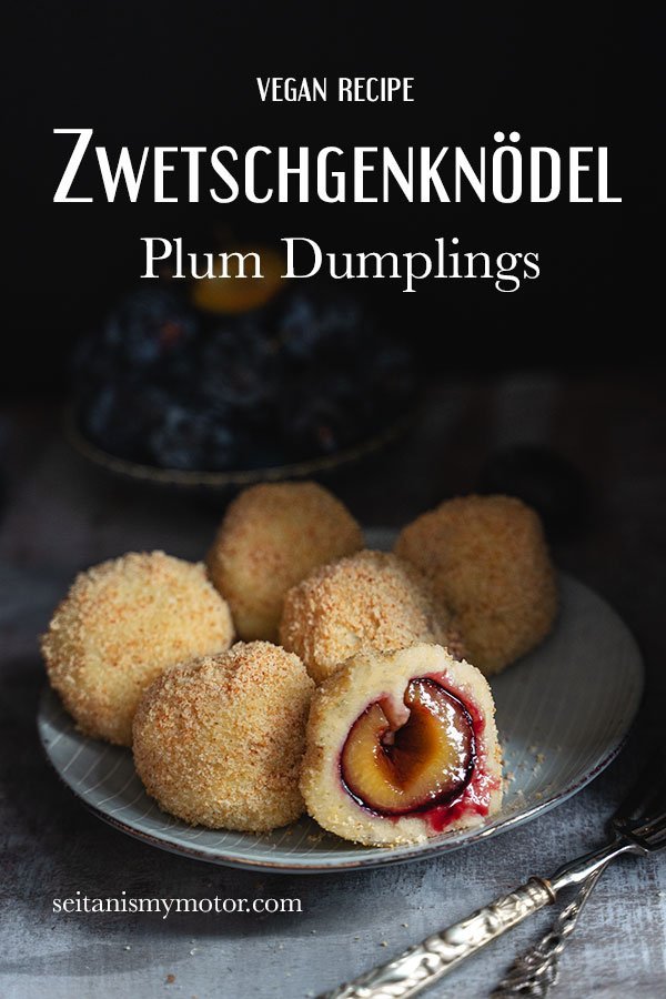 Plum dumplings on a plate.